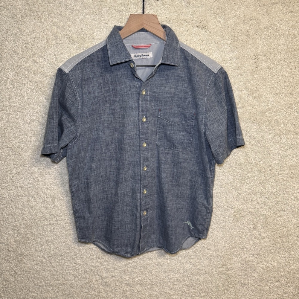 Men's Tommy Bahama Button Down Shirt Small Chambray‎ Hula Girl Vacation Resort